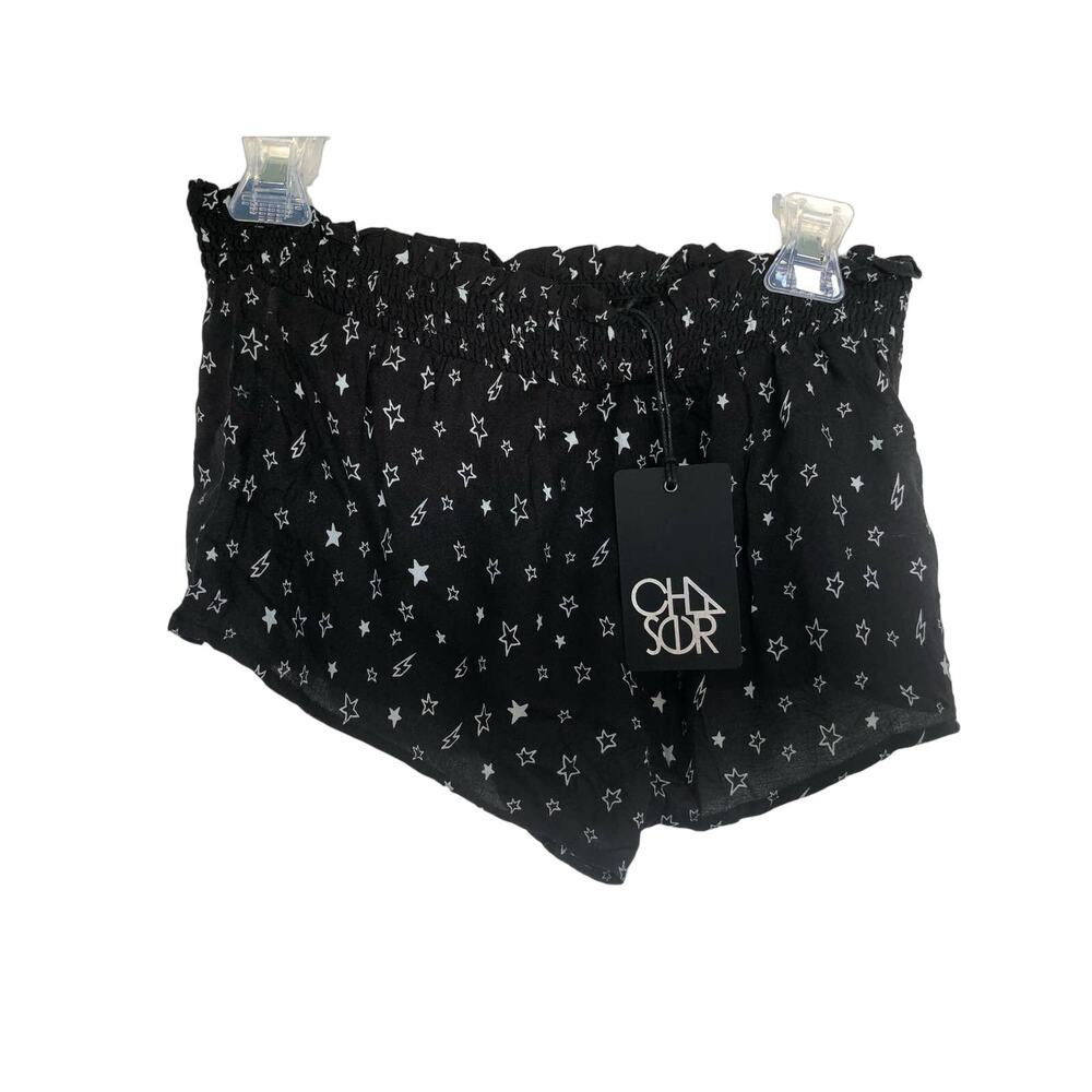 Chaser Star and Lightning Bolt Swim Coverup Shorts in Black and White - M